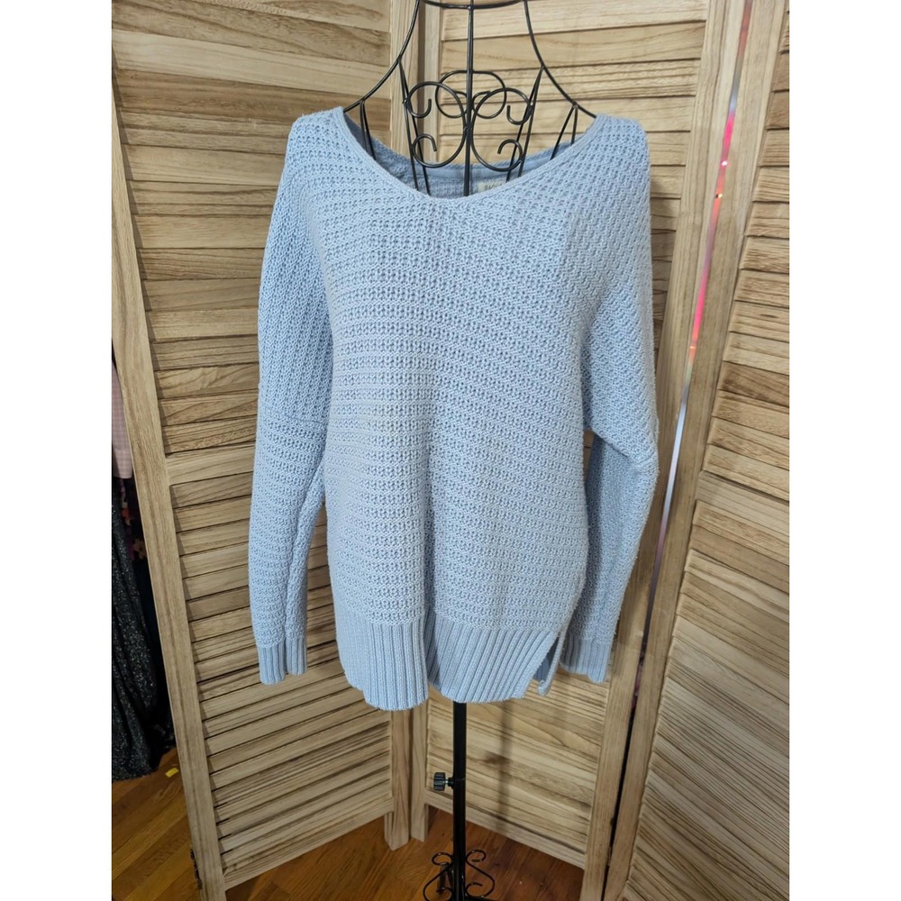 Rachel Zoe Sweater Womens Large Blue Crochet Knit Long Sleeve %60 Cotton Blend